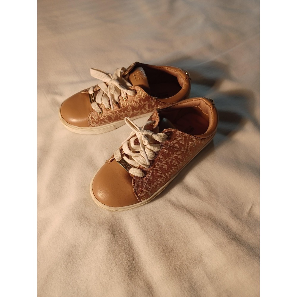 Michael Kors Shoes Girls Size 12 Tan Freda Monogram MK‎ Logo Lace Up Sneakers
